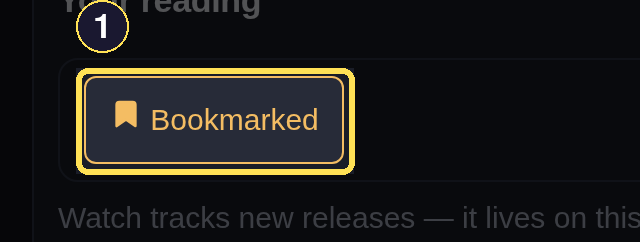 The dark desktop High Tide Book page's Bookmark control switched to its active Bookmarked state.