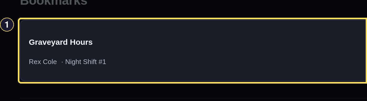 The dark desktop Bookmarks page listing the one saved Book with its Unsave control.