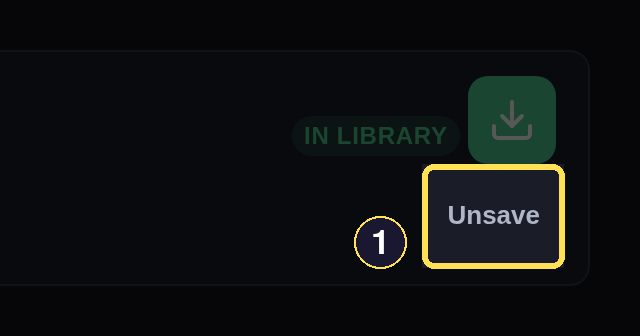 The right end of a dark desktop Bookmarks row, showing its Unsave control.