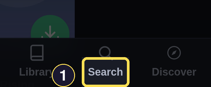 The dark phone bottom tab bar's Search tab, the only search entry point at this width.