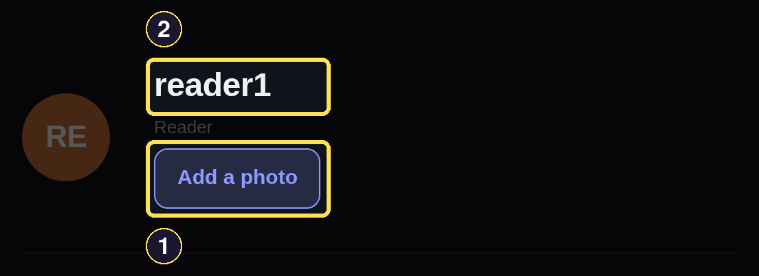 The Profile page's avatar and Add a photo button, with your username and role beside them.