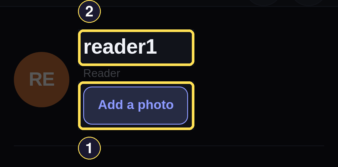 The Profile page's avatar and Add a photo button, with your username and role beside them.
