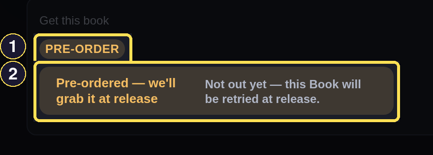 The Ember Eternal Book page showing its Pre-order flag and pre-ordered status.