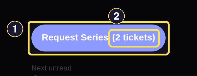 The Harbor Nights series page with an idle Request Series control and its ticket count.