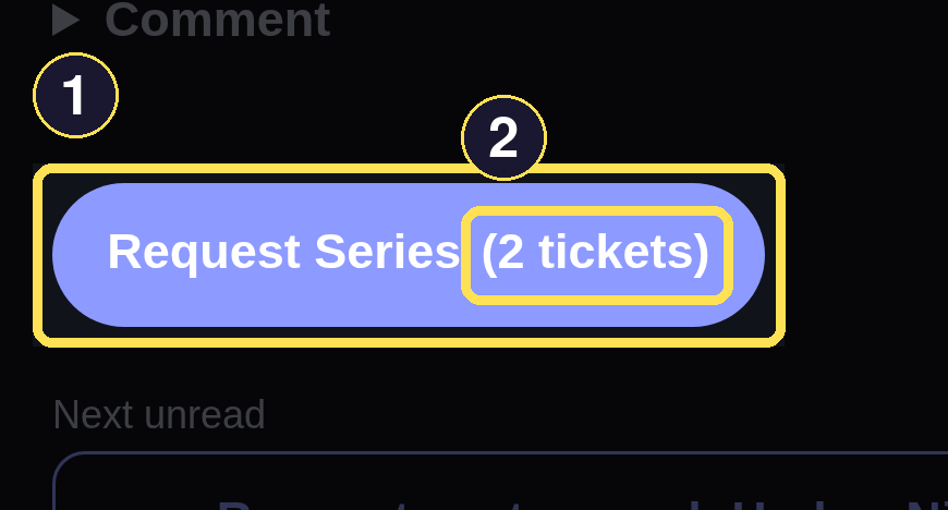 The phone Harbor Nights series page with an idle Request Series control and its ticket count.